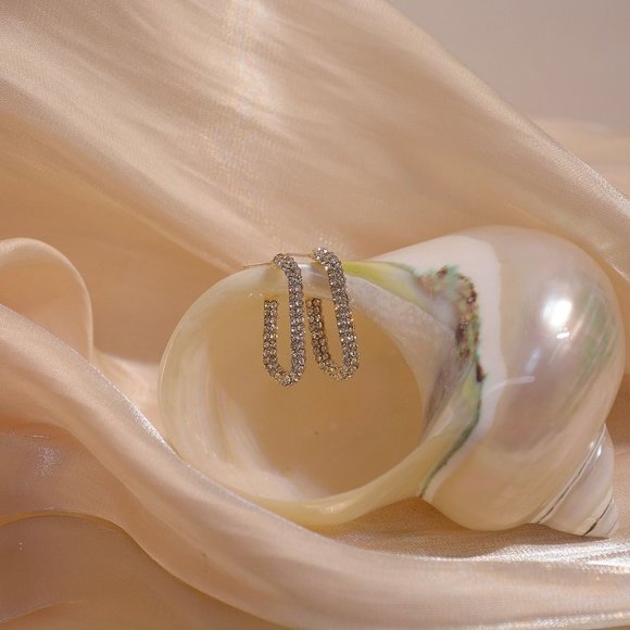 NEW 14K Gold Plated Round Pace Diamond Square Hoop Earrings - Picture 7 of 9